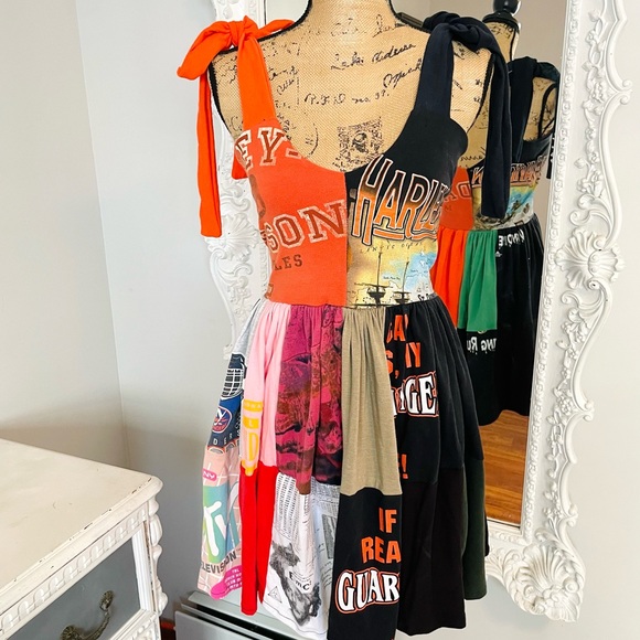 New York Couture Reworked VINTAGE Harley Davidson Logo T-Shirts PATCHWORK Dress - Picture 10 of 12